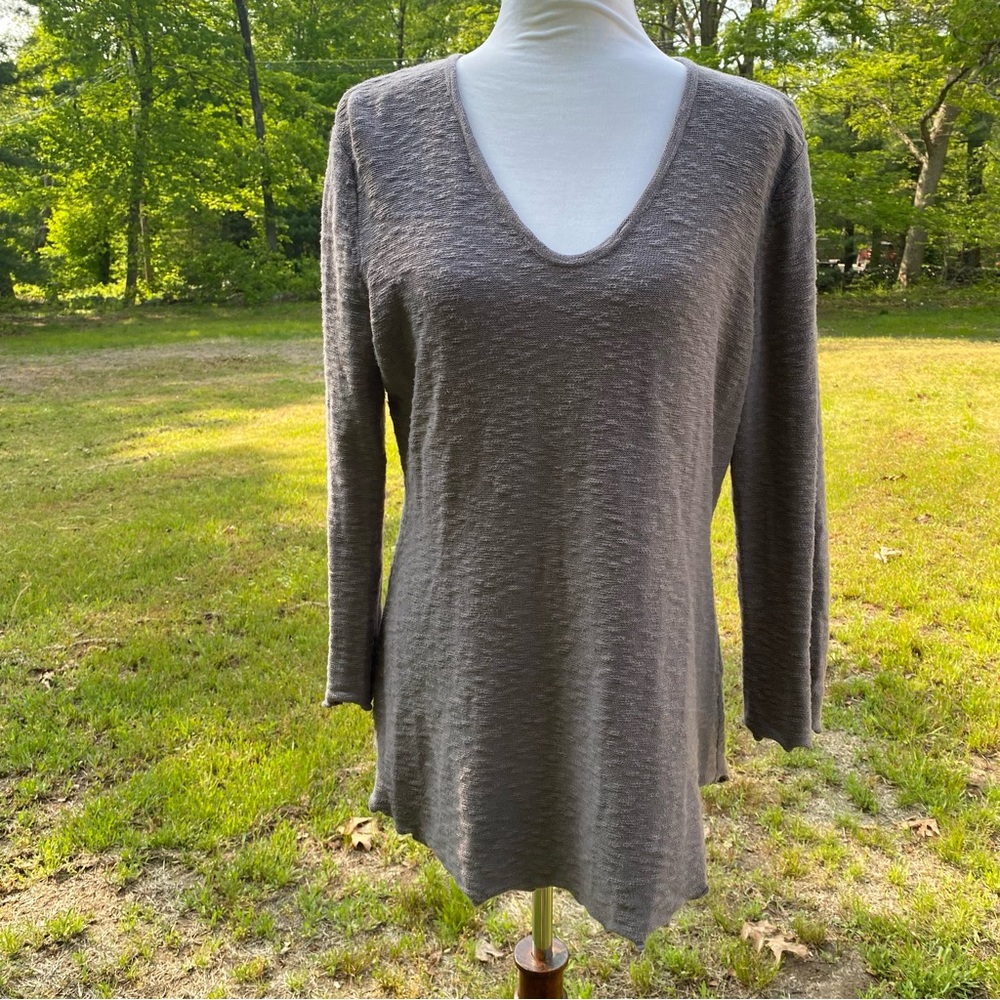WILLOW TOP TUNIC GRAY U SCOOP NECK LONG SLEEVE LETTUCE EDGE COTTON SIZE M